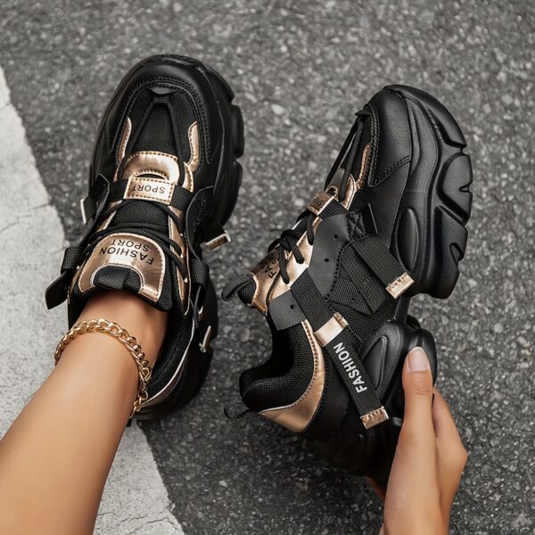 Women's Trendy Black Letter Patchwork Breathable Sneakers