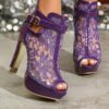 Chic Black Lace Mesh Peep-Toe Sandals for Women - High Block Heel