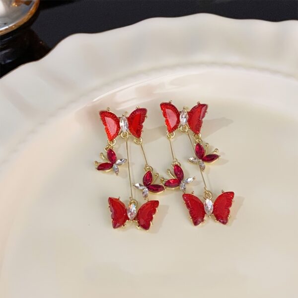Elegant Red Zirconia Butterfly Clip-On Earrings
