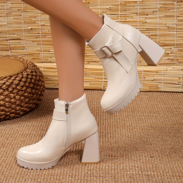 Elegant White Ankle Boots with Metallic Buckle Accent