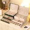1pc Elegant 3-Layer Faux Leather Jewelry Organizer Box with Lock