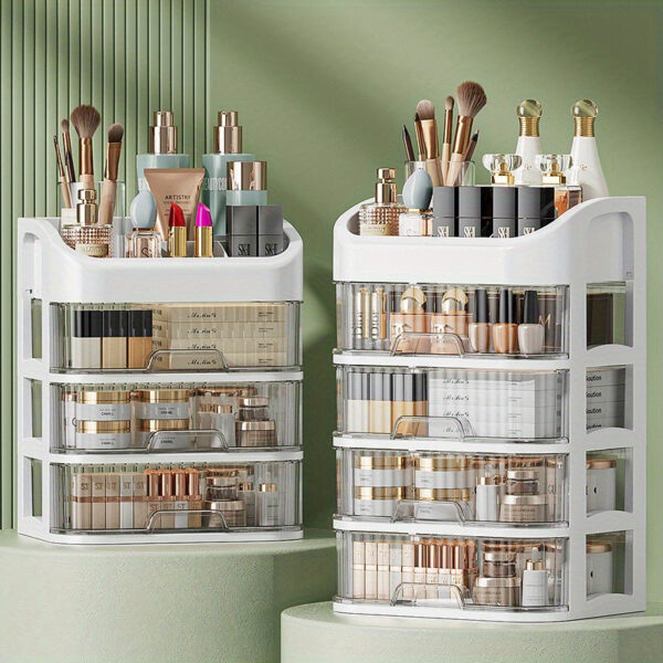 2-Tier Clear Plastic Makeup Organizer with Drawers