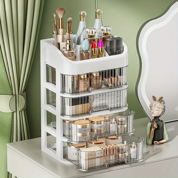 2-Tier Clear Plastic Makeup Organizer with Drawers