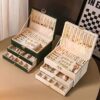 1pc Elegant 3-Layer Faux Leather Jewelry Organizer Box with Lock