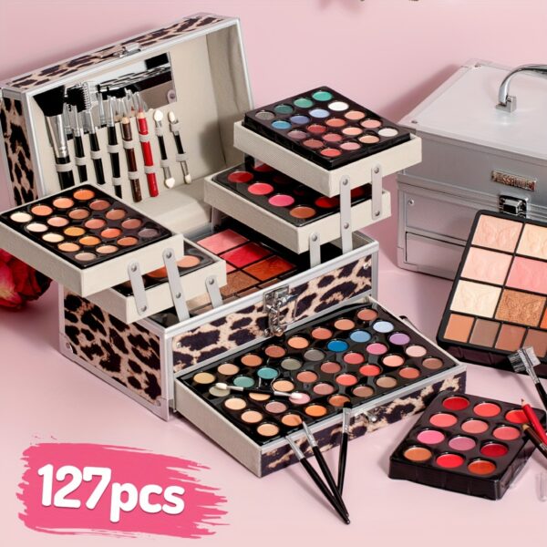 Portable Travel Facial Cosmetics Full Set Leopard Print Matte Velvet