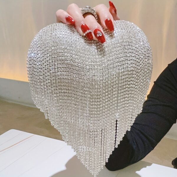 Luxurious Evening Clutch With Water Diamond Decoration, Heart-shaped Design
