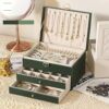 1pc Elegant 3-Layer Faux Leather Jewelry Organizer Box with Lock