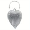 Luxurious Evening Clutch With Water Diamond Decoration, Heart-shaped Design