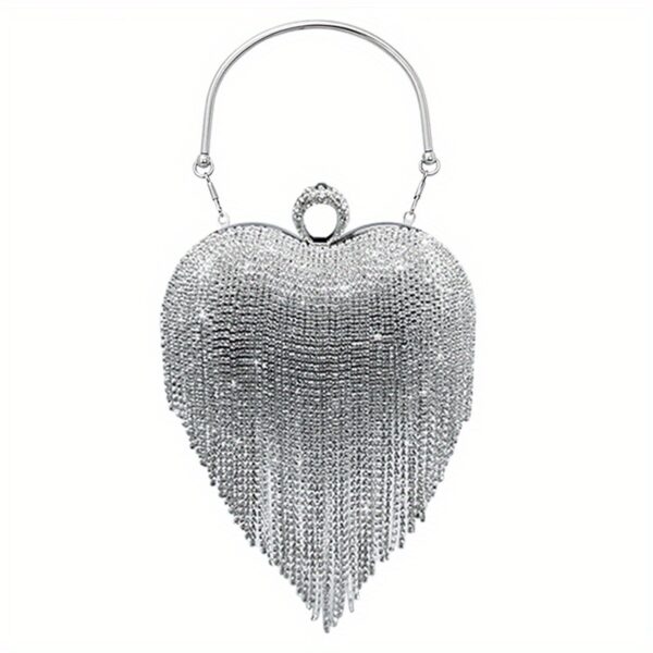 Luxurious Evening Clutch With Water Diamond Decoration, Heart-shaped Design