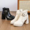 Elegant White Ankle Boots with Metallic Buckle Accent