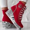 Women's Solid Color Denim Boots, Lace Up Trendy Platform Comfy Shoes