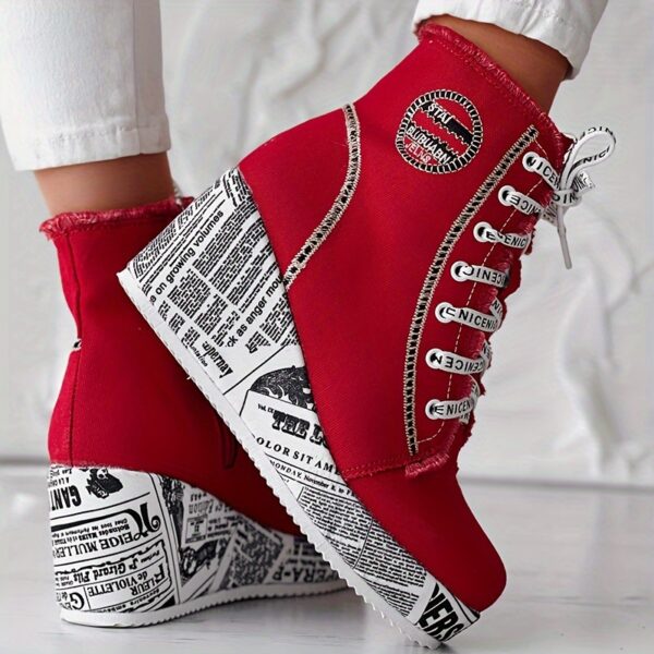 Women's Solid Color Denim Boots, Lace Up Trendy Platform Comfy Shoes