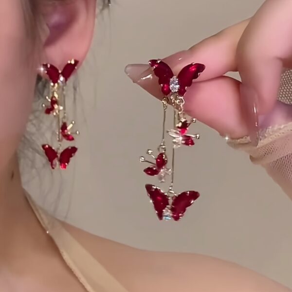 Elegant Red Zirconia Butterfly Clip-On Earrings