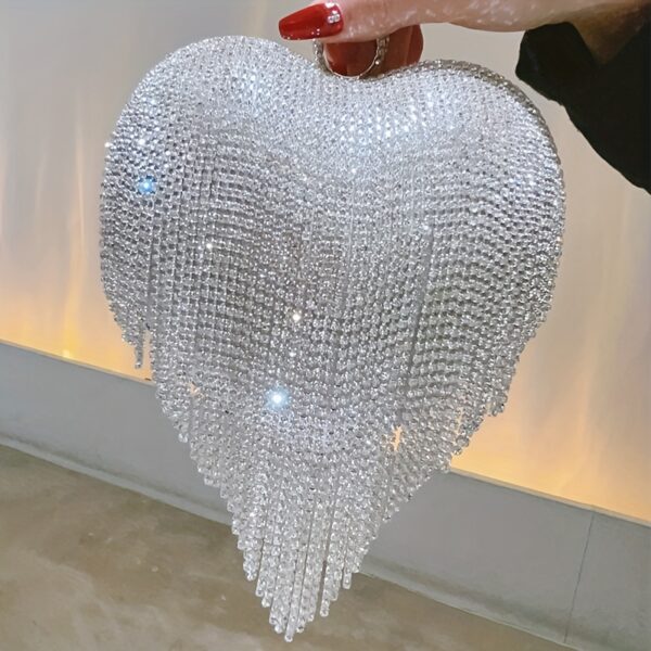 Luxurious Evening Clutch With Water Diamond Decoration, Heart-shaped Design