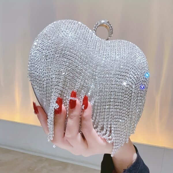 Luxurious Evening Clutch With Water Diamond Decoration, Heart-shaped Design