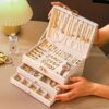 1pc Elegant 3-Layer Faux Leather Jewelry Organizer Box with Lock