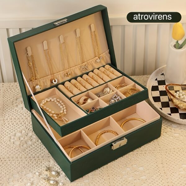 1pc Elegant 3-Layer Faux Leather Jewelry Organizer Box with Lock