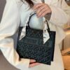 Fashionable Quilted Square Tote Bag with Letter Pattern and Skinny Scarf Decor
