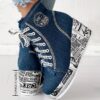 Women's Solid Color Denim Boots, Lace Up Trendy Platform Comfy Shoes