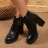 Elegant White Ankle Boots with Metallic Buckle Accent