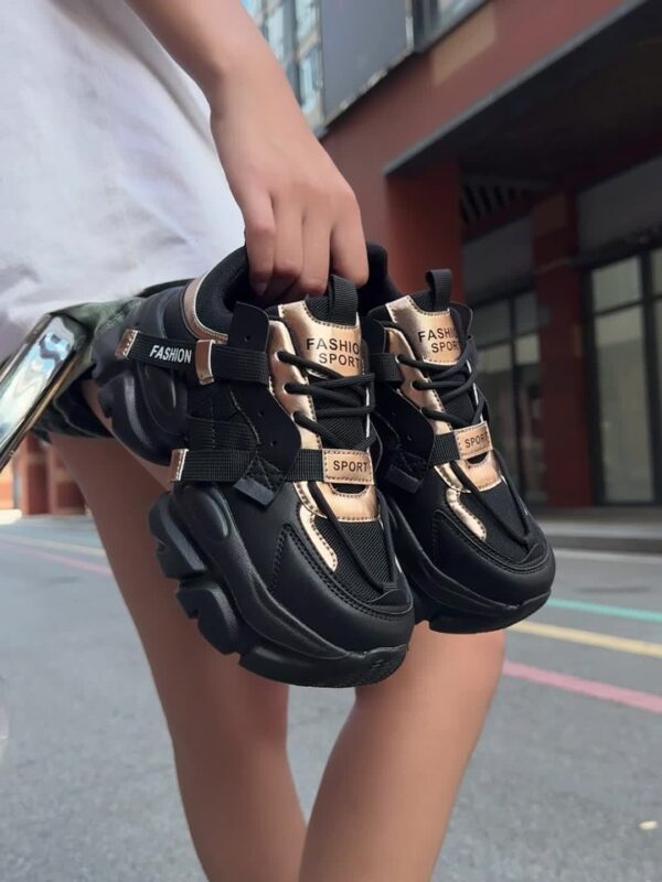 Women's Trendy Black Letter Patchwork Breathable Sneakers