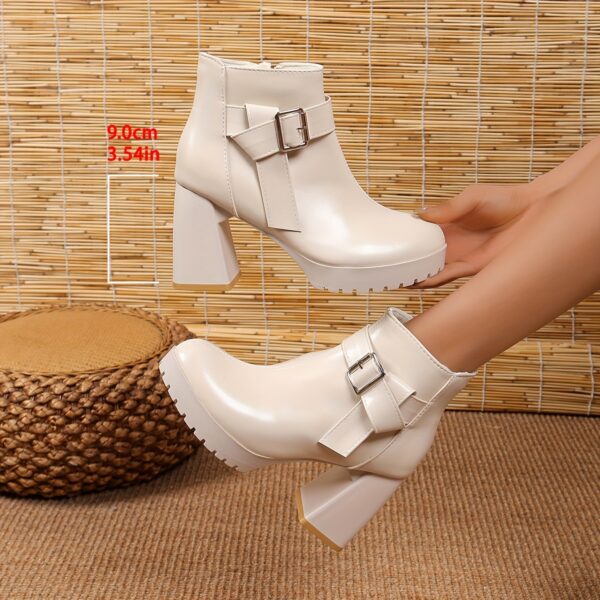 Elegant White Ankle Boots with Metallic Buckle Accent