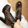 Women's Leopard Print High-Top Ankle Boots with Zip Closure