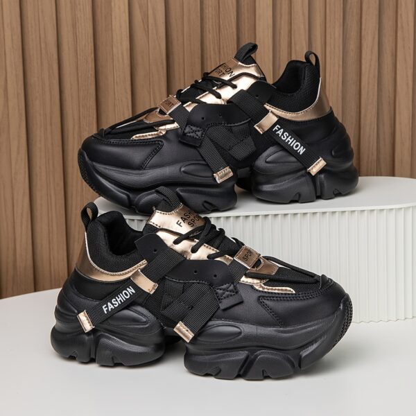 Women's Trendy Black Letter Patchwork Breathable Sneakers