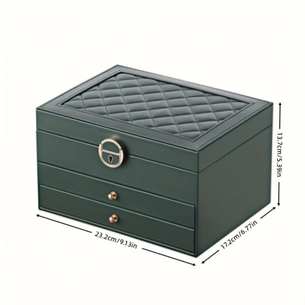 1pc Elegant 3-Layer Faux Leather Jewelry Organizer Box with Lock
