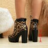 Women's Leopard Print High-Top Ankle Boots with Zip Closure