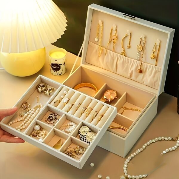 1pc Elegant 3-Layer Faux Leather Jewelry Organizer Box with Lock