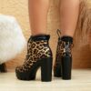 Women's Leopard Print High-Top Ankle Boots with Zip Closure