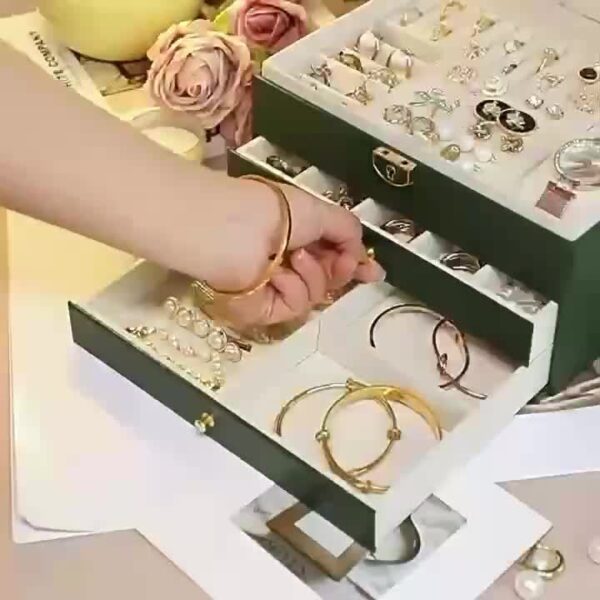1pc Elegant 3-Layer Faux Leather Jewelry Organizer Box with Lock