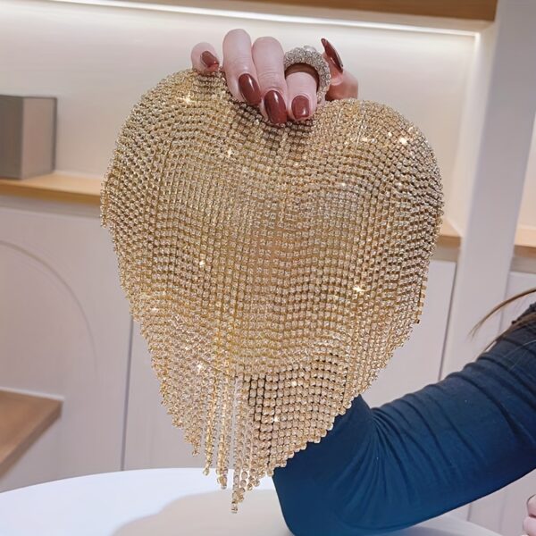 Luxurious Evening Clutch With Water Diamond Decoration, Heart-shaped Design