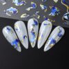3pcs FULL BEAUTY Nail Art Stickers, 3D Marble Blue Wave Smoke Design