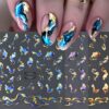 3pcs FULL BEAUTY Nail Art Stickers, 3D Marble Blue Wave Smoke Design