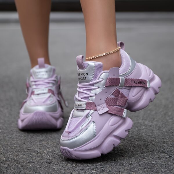 Women's Trendy Black Letter Patchwork Breathable Sneakers