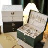 1pc Elegant 3-Layer Faux Leather Jewelry Organizer Box with Lock