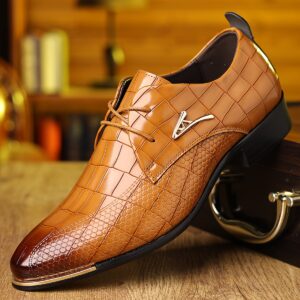 1pair Men'S Formal Business Dress Shoes - Solid Color Pointed Toe Low Top Lace-Up Oxfords for Outdoor, Wedding, Daily Casual Wear - All-Season Comfort with Rubber Sole and Faux Insole