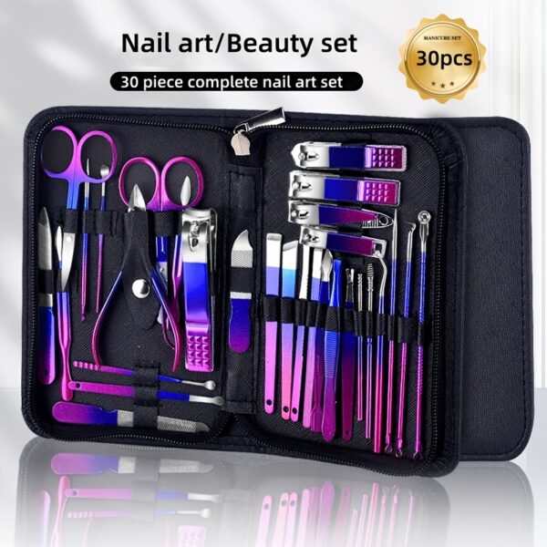 30pcs Stainless Steel Manicure Set in Dazzling Purple & Blue - Modern Style Nail Clippers