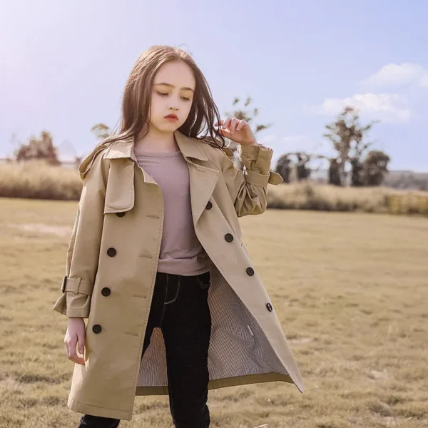 4-13 Years Teen Girls Long Trench Coats New Fashion England Style Windbreaker Jacket