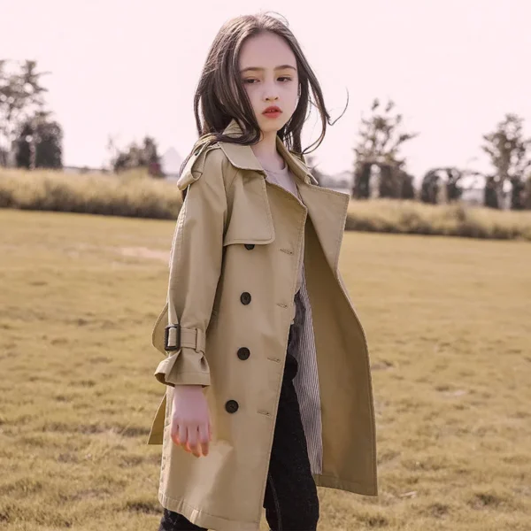4-13 Years Teen Girls Long Trench Coats New Fashion England Style Windbreaker Jacket