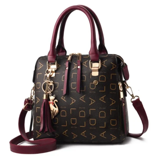 Fashion English Letter Handbag Women PU Leather Tassel Top-handle Bag Luxury Shoulder Bag