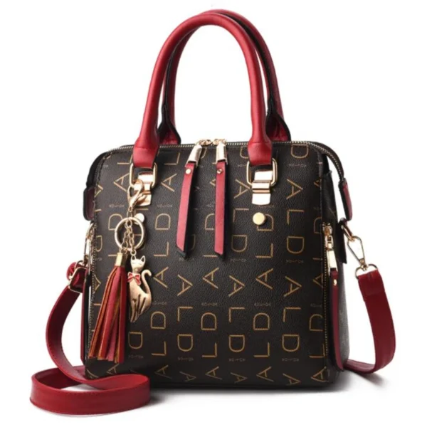 Fashion English Letter Handbag Women PU Leather Tassel Top-handle Bag Luxury Shoulder Bag