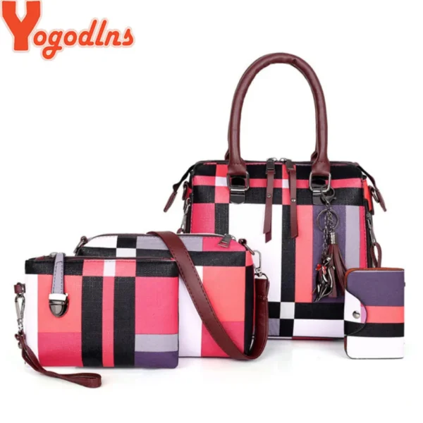 Luxury Handbags plaid Women Bags Designer New tassel Purses and Handbags Set 4 Pieces