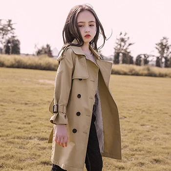 4-13 Years Teen Girls Long Trench Coats New Fashion England Style Windbreaker Jacket