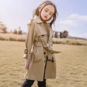 4-13 Years Teen Girls Long Trench Coats New Fashion England Style Windbreaker Jacket