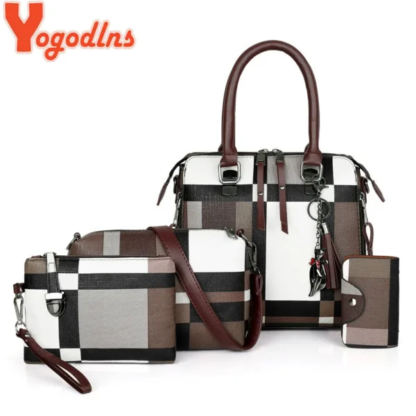 Luxury Handbags plaid Women Bags Designer New tassel Purses and Handbags Set 4 Pieces