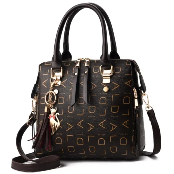 Fashion English Letter Handbag Women PU Leather Tassel Top-handle Bag Luxury Shoulder Bag