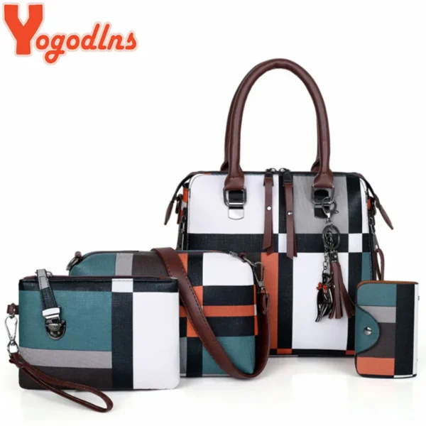 Luxury Handbags plaid Women Bags Designer New tassel Purses and Handbags Set 4 Pieces